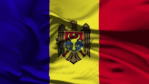 Closeup Moldova Flag Wave Loop waving in wind Realistic Moldova Flag backgro Stock Footage 332042777