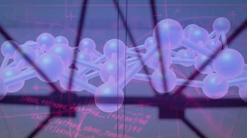 Closeup molecular chain, cables moving and camera pulling revealing pulsing red Video stock 317369462