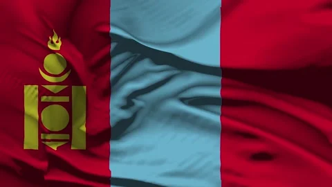 Closeup Mongolia  Flag Wave Loop waving in wind Realistic Mongolia Flag back Stock-Footage 332830090