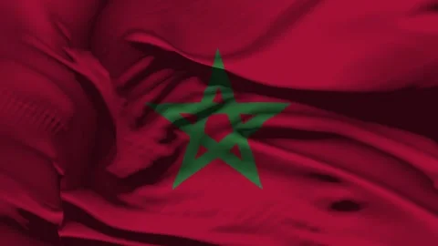Closeup Morocco Flag Wave Loop waving in wind Realistic Morocco Flag backgro Stock Footage 333548740
