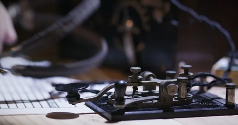 Closeup of Morse code key sending messages Stock-Footage 108073659