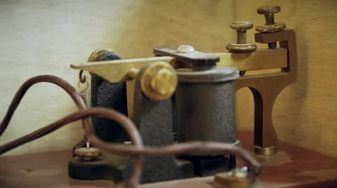 Closeup of a morse code telegraph sender receiver 4k Stock Footage 64298335