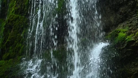 Closeup of a mossy waterfall (slow motion) Stock Footage 262073599