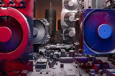 Closeup of motherboards as server or data center. 库存照片