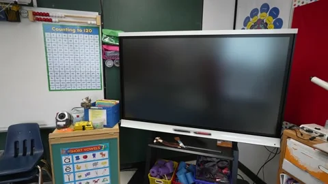 Closeup motion shot of interactive whiteboard in primary school class room. Vídeos de archivo 159239126