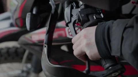 Closeup of a motorcycle control systems grip action, revealing its mechanics and Stock Footage 310266679