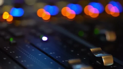 Closeup of the moving knobs on a sound mixing panel Stock Footage 196787810