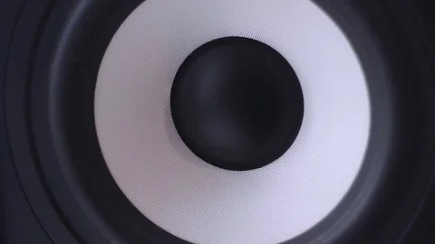 Closeup at moving sub-woofer. Speaker part Video stock 70898744