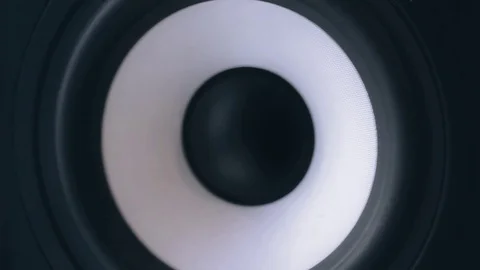 Closeup at moving sub-woofer. Speaker part Vídeo Stock 70899840