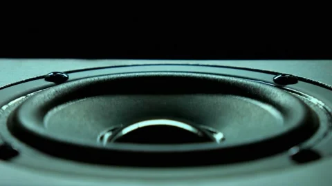 Closeup at moving sub-woofer. Speaker part music. Background. Stock Footage 87044115