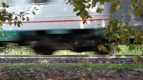 Closeup of the moving train and the railroad in countryside Stock Footage 70770840