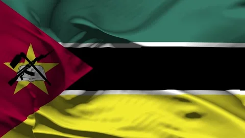 Closeup MozambiqueFlag Wave Loop waving in wind Realistic Mozambique Flag ba Stock Footage 333548734