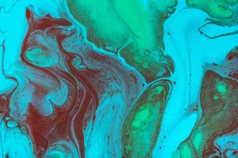 Closeup of multicolor abstract marbling texture. Hand painted beautiful patte Stock Photos