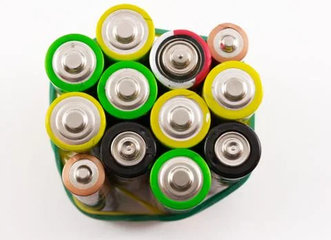Closeup of Multicolored Batteries Stock Photos