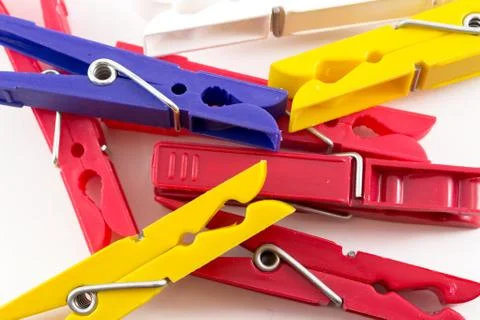 Closeup of Multicolored Plastic Pegs Stock Photos