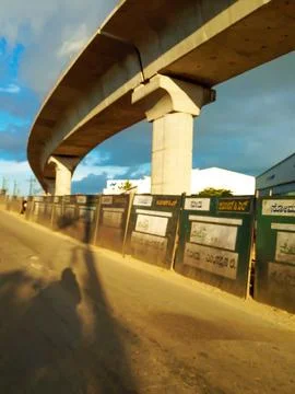 Closeup of Mysore Road construction of metro pillar near the Kengeri and ku.. Stock Photos
