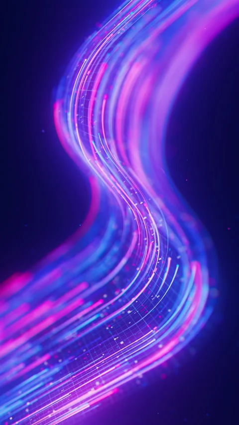 Closeup of neon line flow carrying big data at light speed. Abstract digital Stock Footage 347318138