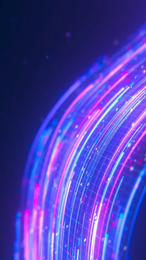 Closeup of neon line flow carrying big data at light speed. Abstract digital Stock Footage 348282913