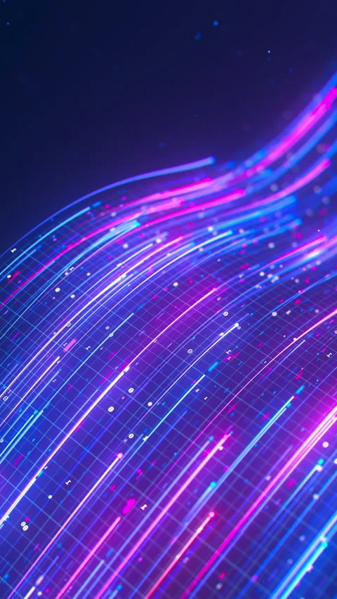 Closeup of neon line flow carrying big data at light speed. Abstract digital Stock Footage 348282917