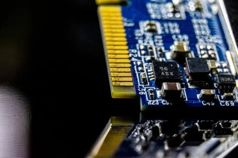 Closeup of a Network Interface Card for computers on the table under the ligh Foto stock