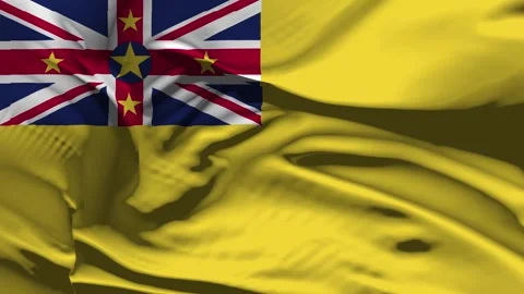 Closeup Niue  Flag Wave Loop waving in wind Realistic Niue  Flag background Stock Footage 335189075