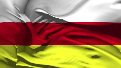 Closeup North Ossetia Flag Wave Loop waving in wind Realistic North Ossetia Stock Footage 335189084