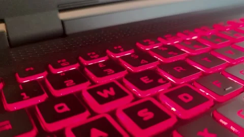 Closeup of Notebook Gaming Backlit Keyboard. Backlit Laptop Keyboard. Stock-Footage 220663109