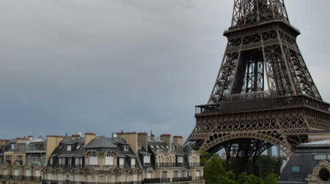 Closeup o the eiffel tower in paris france Stock Footage 30962488