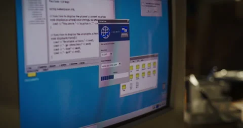 Closeup Of Old Computer With Internet Software Loading Stock Footage 255999379