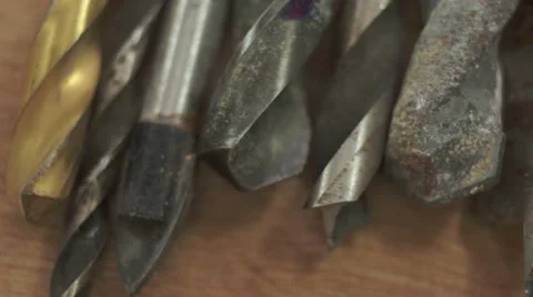 Closeup of Old Drill Bits Macro Dolly Stock Footage 44300483