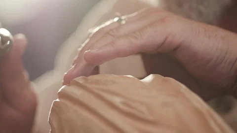 CloseUp of Old grey haired Man working as Engraver with wooden Furniture.  Stock Footage 112627426