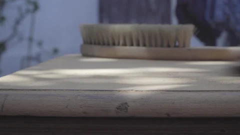 Closeup of old man hand sanding old wooden furniture Stock Footage 140296029