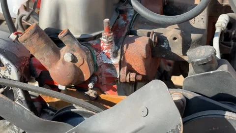 Closeup of old rusty engine fan with weathered metal texture and industrial.. Stock Footage 330536660