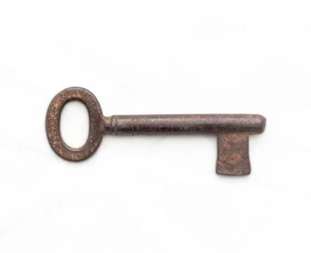 Closeup of an Old Rusty Key, Isolated on White Background, Top view Stock Photos