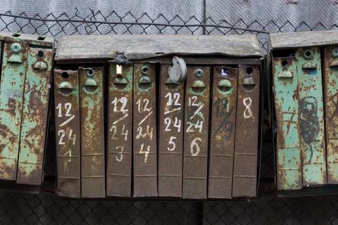 Closeup of old rusty mailboxes Stock Photos