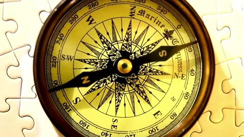 Closeup of old style gold compass. Retro styled golden compass. Sailing acc.. Stock Footage 257869662