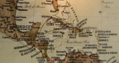 Closeup Old Vintage World map. Focusing on Jamaica Stockbeeldmateriaal 116990155