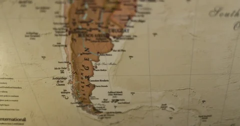 Closeup Old Vintage World map. Focusing on South America Stock Footage 116990878