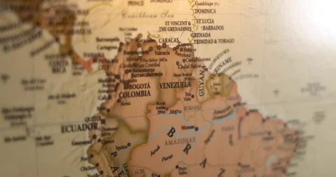 Closeup Old Vintage World map. Focusing on Venezuela Stockbeeldmateriaal 116991230