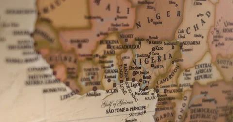 Closeup Old Vintage World map. Focusing on West Africa Stockbeeldmateriaal 117042632