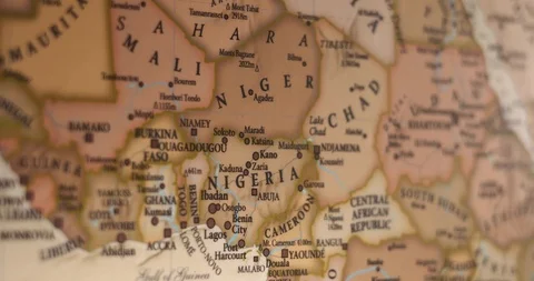 Closeup Old Vintage World map. Focusing on West Africa Stockbeeldmateriaal 117042886