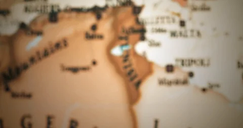Closeup Old Vintage World map. Focusing on North Africa, Morocco Stock Footage 118341760