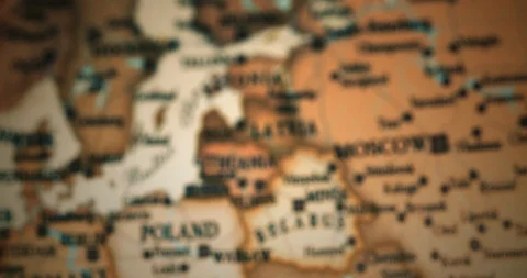Closeup Old Vintage World map. Focusing on United Kindom Stock Footage 118341946