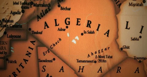 Closeup Old Vintage World map. Focusing on ancient Egypt Stock Footage 118342665