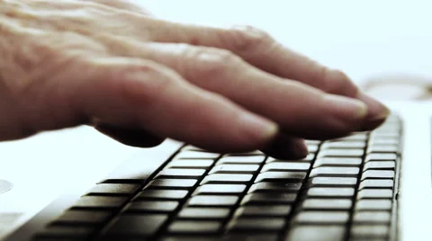 Closeup on old woman's hand writing with computer 스톡 동영상 47831645