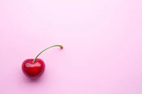 Closeup of one cherry on pink background Stock Photos