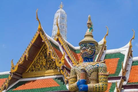 Closeup of one of the giants statue guarding the Emerald Buddha in Bangkok Stock Photos