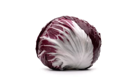 Closeup of one radicchio rotating on the turntable. Isolated on white Stock Footage 157040387