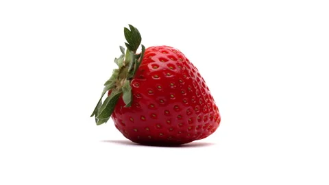 Closeup of one red strawberry. Rotating on white background. Stock Footage 157090002