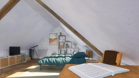 Closeup of open book in bedroom interior on attic Stock Illustration